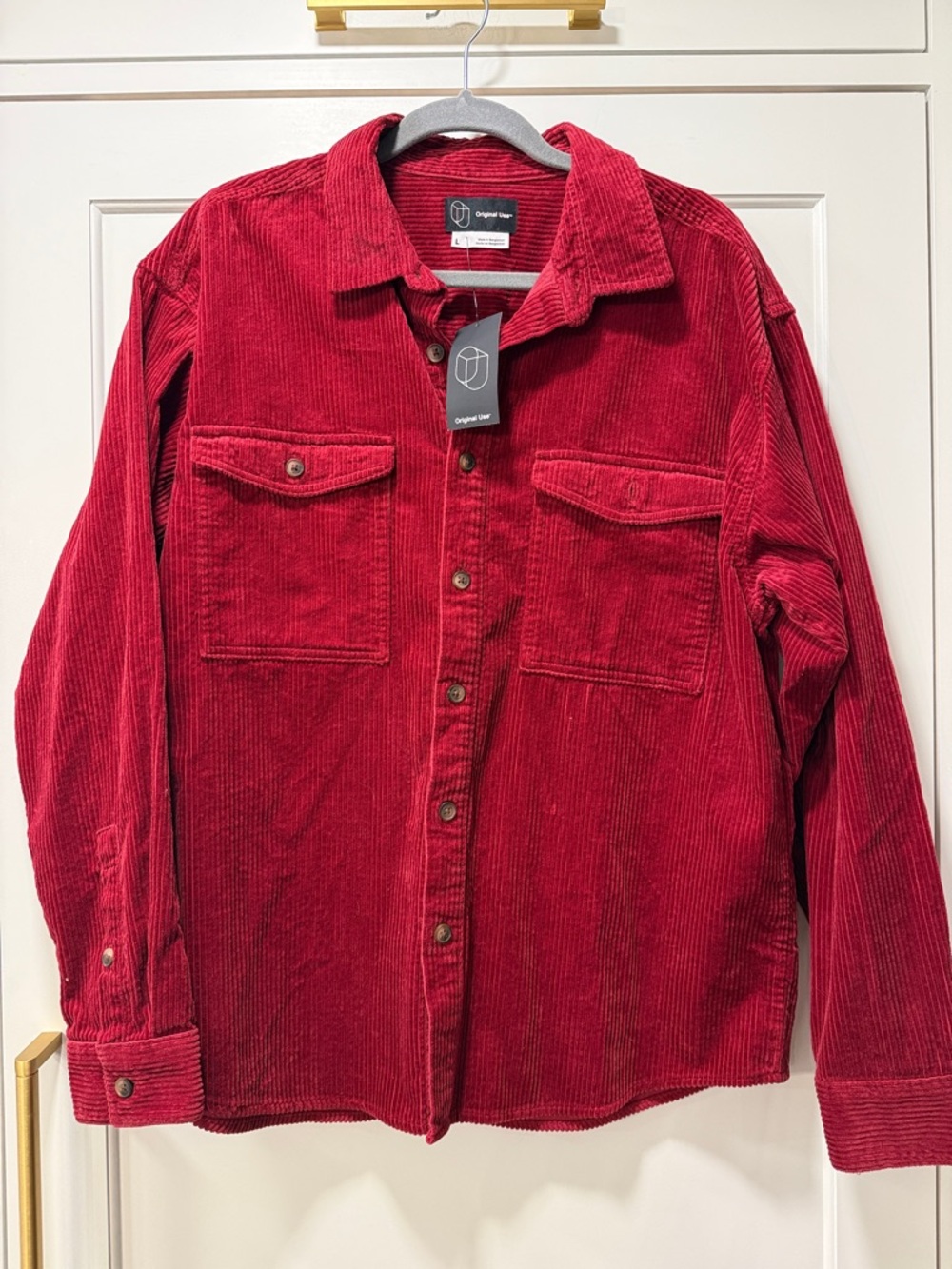 Original Use Red Corduroy Button-Down Shirt Jacket